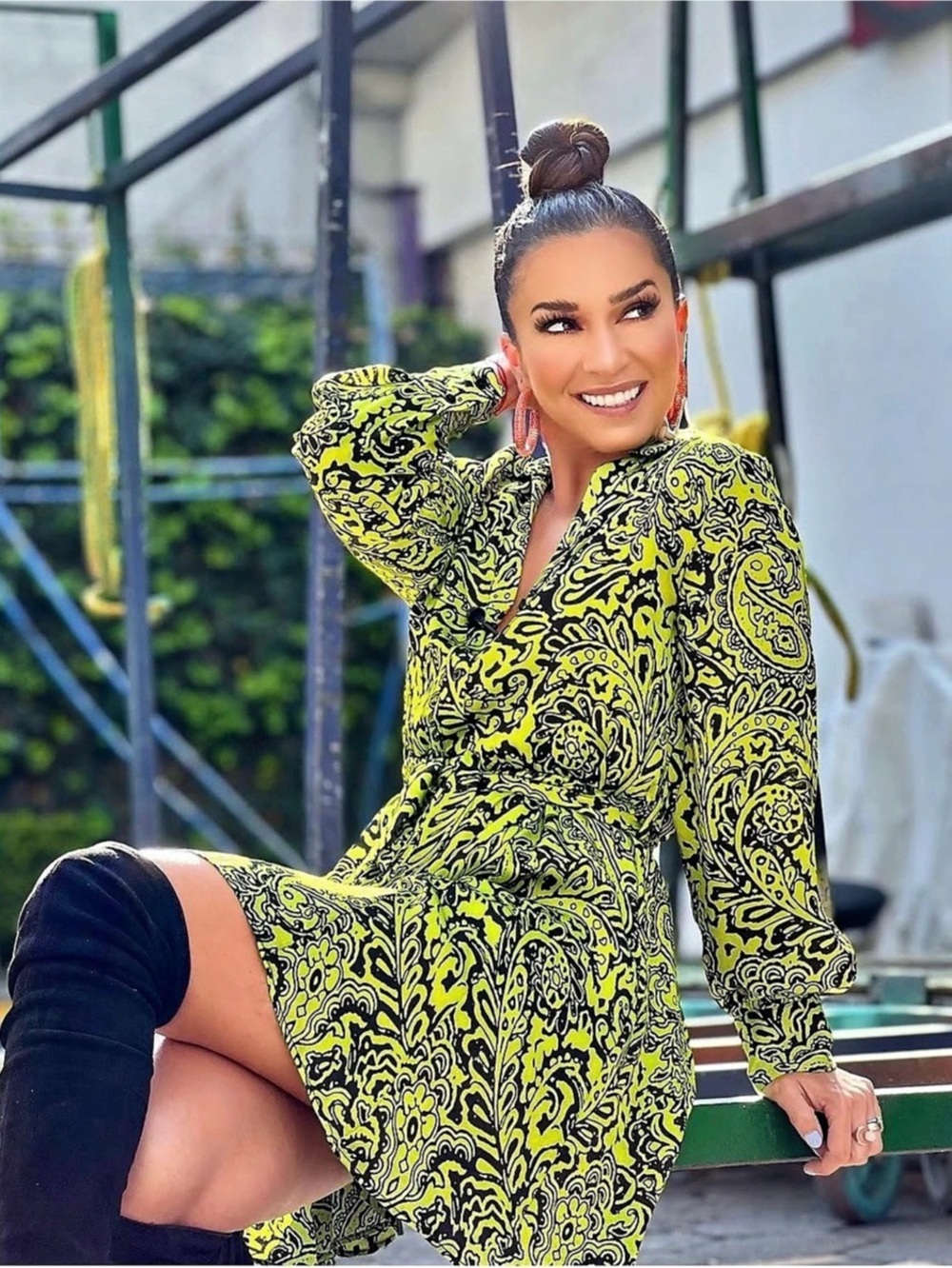 ZARA Paisley Printed Shirt Dress Green Black Midi NWT